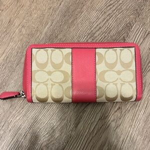 Coach Beige and Pink Signature Wallet